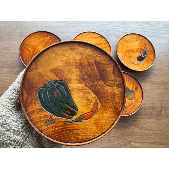 [Like New] Vintage Japanese Small Wooden Plates, hand-carved urushi finish 5 pcs - Picture 7 of 16